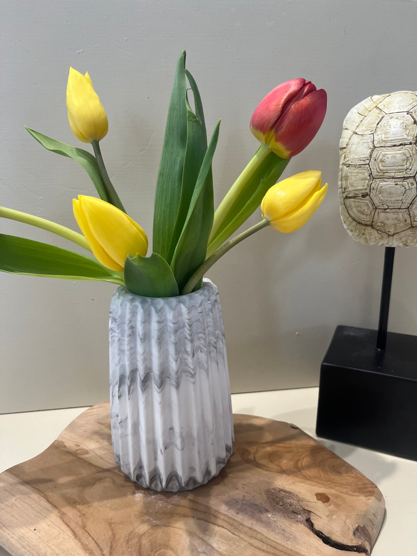 Marble ribbed vase