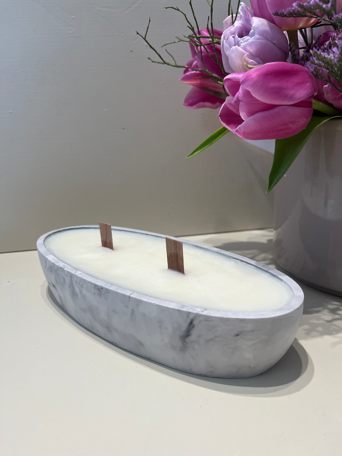 Medium marble boat candle